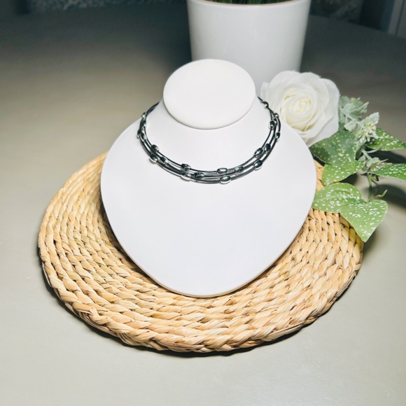 Nine West Silver Tone Beads, Triple Layered Black Cord Necklace 16”-18”. - Picture 6 of 10